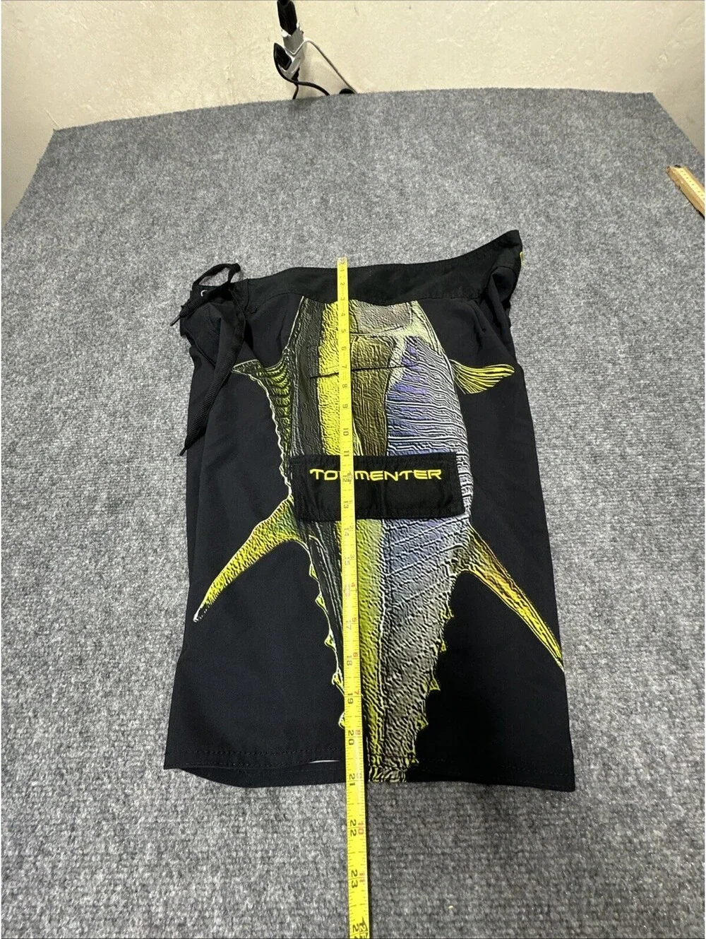 Tormenter Swim Shorts Mens 34 Black Fish Print Graphic Board Shorts Fishing